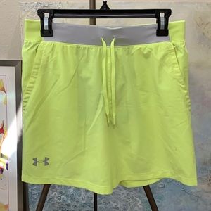 Neon yellow under armour heat gear speed pocket size medium running shorts